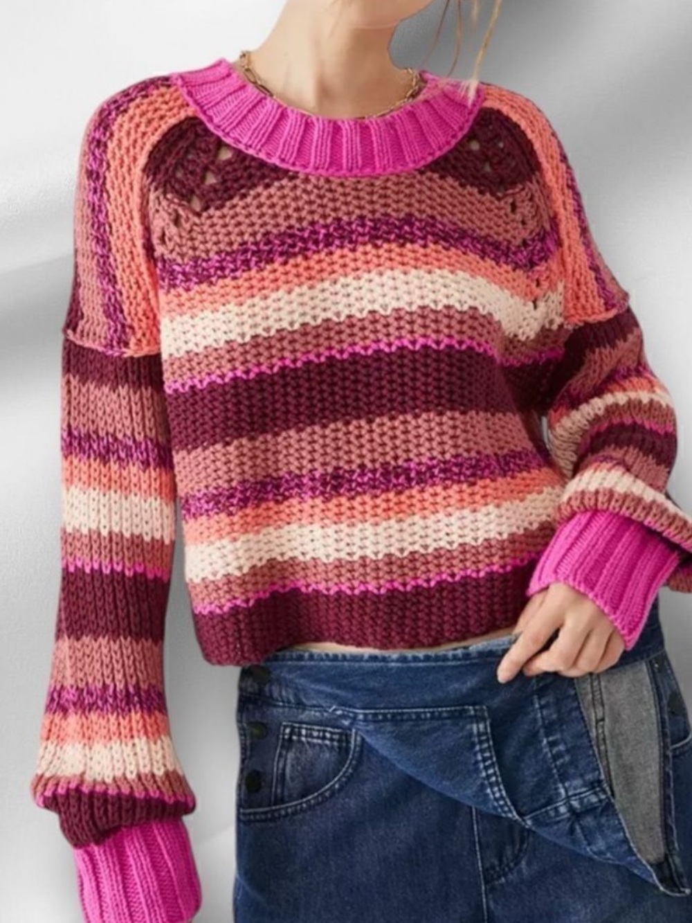Free People Devon Sweater Stripe Cropped Chunky Knit XS